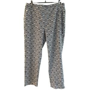 J Mclaughlin black and White Geometric Print Pants lightweight zippered pocket L